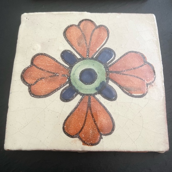 Mexican Hand Painted Terra-Cotta Talavera Vintage Tiles Set of 4 - Picture 6 of 13